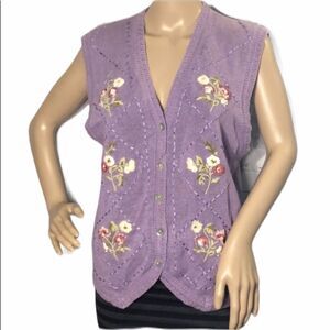Jantzen Classics Hand Embroidered Floral Vest M